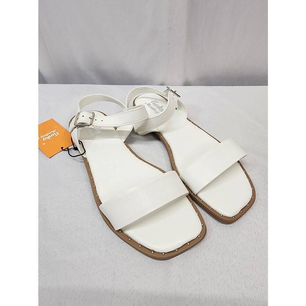 FUNKYMONKEY Women's 9 Faux Leather Flat Sandals Open Toes One Band Casual Ankle